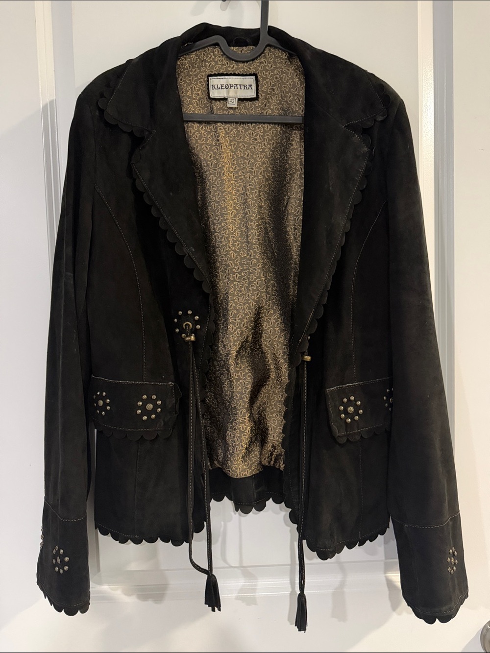 Kleopatra Genuine Suede Leather Scalloped Blazer Jacket - #